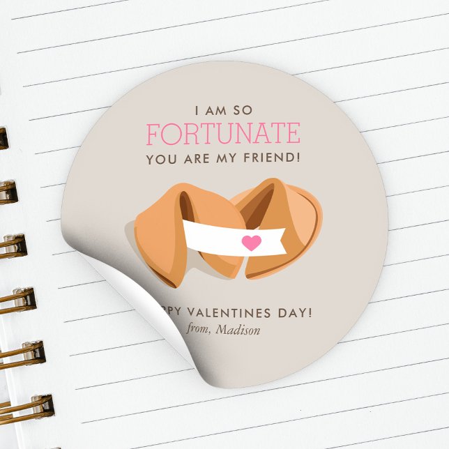 Fortune Cookie Kids Classroom Valentine Classic Round Sticker (Creator Uploaded)