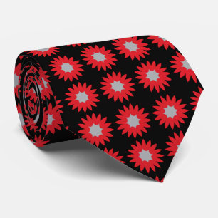 Fortune Geometric Floral Red & Black Two-Sided Neck Tie