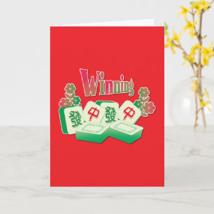Fortune Mahjong Tiles Red Green Flowers Card