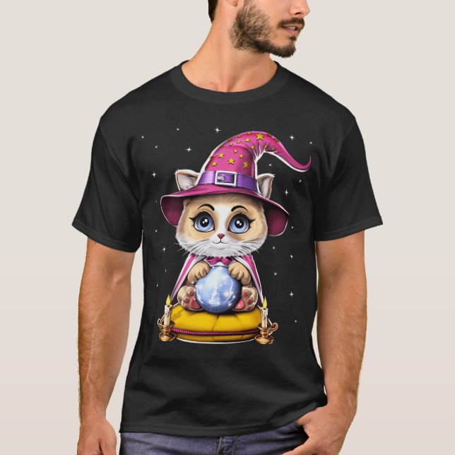 Fortune Teller Cat With Crystal Ball T-Shirt (Front)