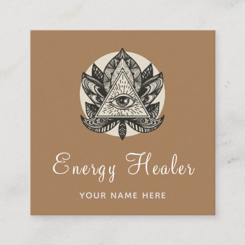Fortune Teller Esoteric All Seeing Eye Lotus Beige Square Business Card