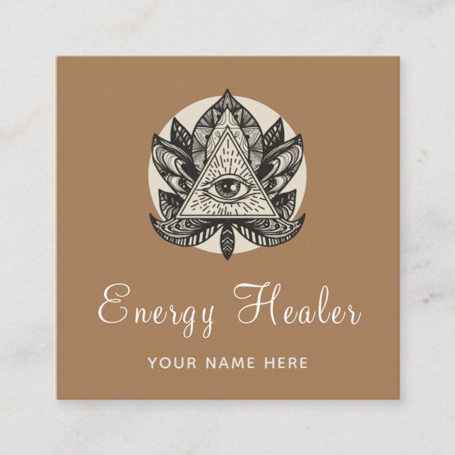 Fortune Teller Esoteric All Seeing Eye Lotus Beige Square Business Card (Front)