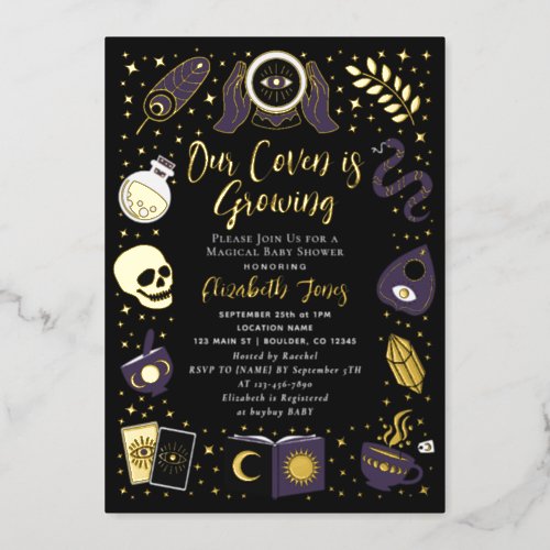 Fortune Teller Future Witchy Baby Shower Foil Invitation