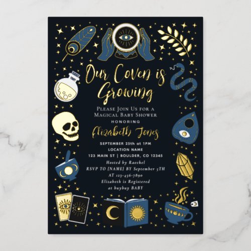 Fortune Teller Future Witchy Boy Baby Shower Foil Invitation
