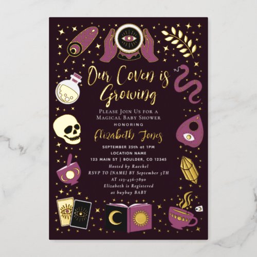 Fortune Teller Future Witchy Girl Baby Shower Foil Invitation