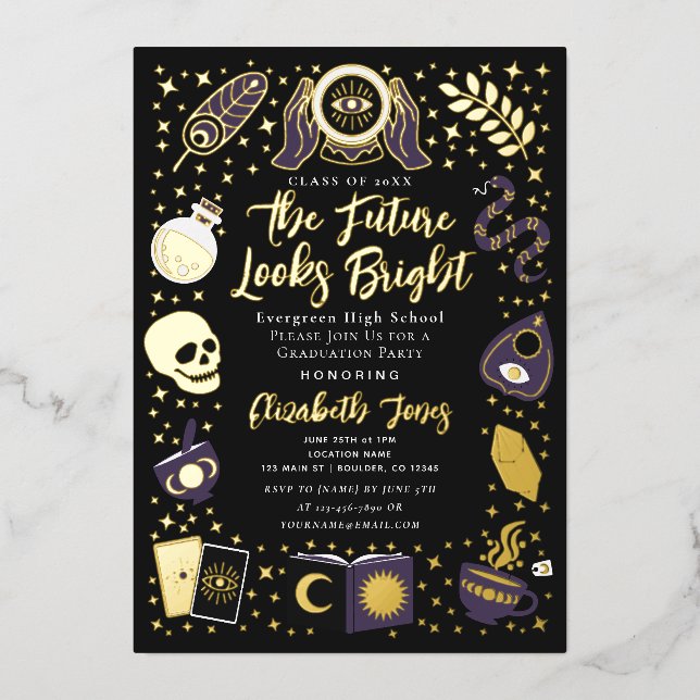 Fortune Teller Future Witchy Graduation Party  Foil Invitation (Front)