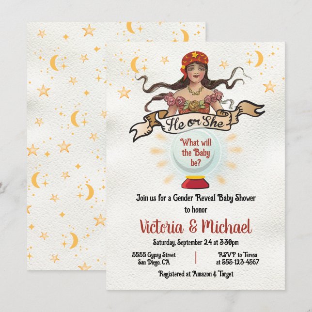 Fortune Teller Gypsy Gender Reveal Party Invitation (Front/Back)