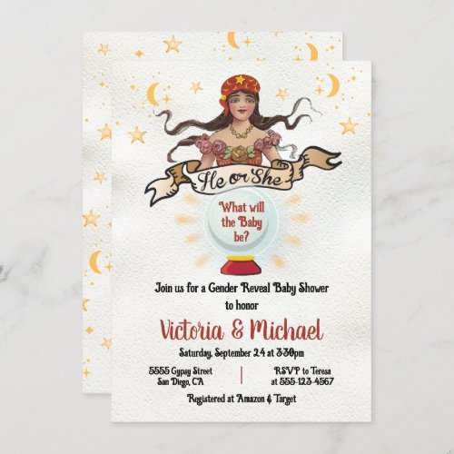 Fortune Teller Gypsy Gender Reveal Party Invitation