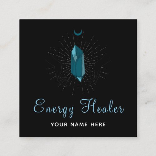 Fortune Teller Healing Hands  Teal Diamond Stone  Square Business Card