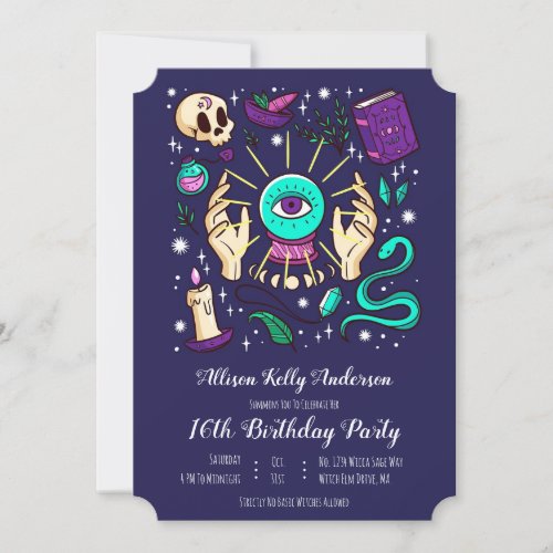 Fortune Teller Sweet 16 Magic 16th Birthday Purple Invitation
