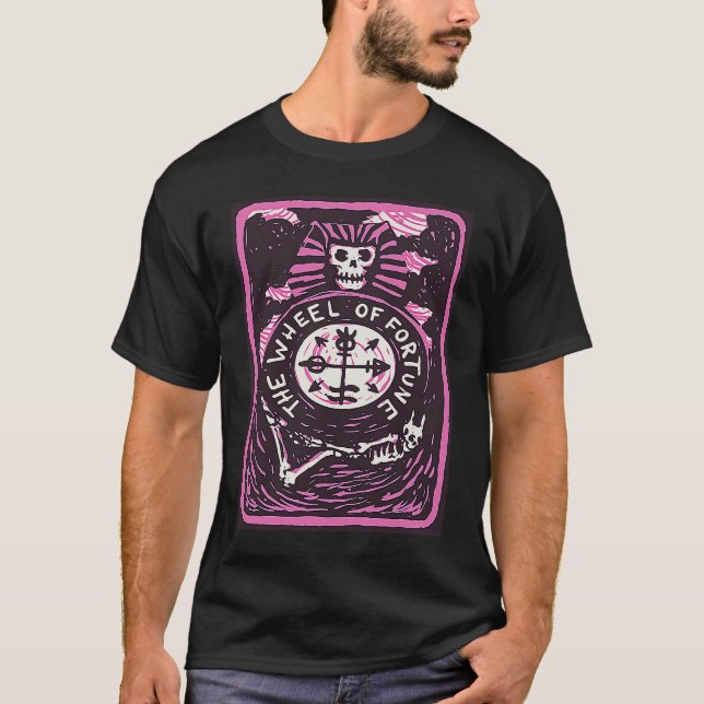 Fortune Wheel Tarot Card Mystical Cards Funny Occu T-Shirt (Front)