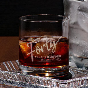 Forty 40th birthday custom name and date rocks glass