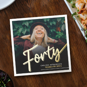 Forty 40th Birthday custom photo script gold Napkins