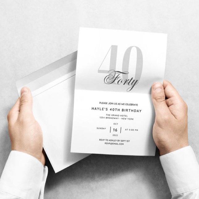 Forty - 40th Birthday Party Black & White Chic Invitation (Creator Uploaded)