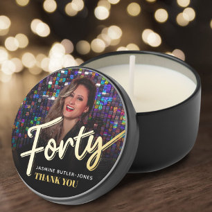 Forty 40th birthday party photo gold black mini candle favors