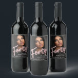 Forty 40th Birthday photo script glitter pink Wine Label<br><div class="desc">Forty bold glitter style effect script text in rose pink and sliver hues on black wine or drink label. Personalize this 40th birthday party script labels with a photo of your birthday girl, name and drink or wine description or message. Ideal for your party tables or to gift to a...</div>