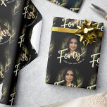 Forty 40th Birthday photo script gold custom Wrapping Paper<br><div class="desc">Forty gold color script text on black birthday wrapping paper. Personalize this 40th birthday wrap with your own photo of your birthday girl or boy and a message and or name, currently reads forty and fabulous Bella! Other years and matching items are available. © Original design by Sarah Trett for...</div>