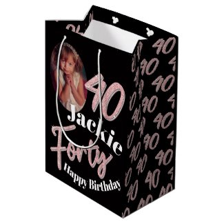Forty 40th Birthday photo script rose pink Medium Gift Bag