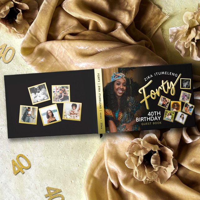 Forty 40th birthday photos black gold guest book (Creator Uploaded)