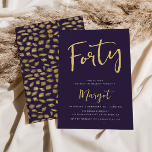 Forty 40th Birthday Purple Gold Patterned Back Invitation