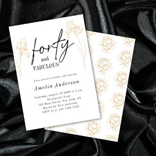 Forty 40th Gold Flowers Modern Birthday Party  Invitation