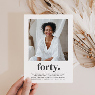 Forty 40th Heart Square Photo Birthday Invitation