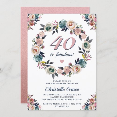 Forty and Fabulous 40th Anniversary Birthday Party Invitation