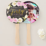 Forty and Fabulous 40th Birthday Custom Photo Hand Fan<br><div class="desc">Elegant birthday party paper plate for the lady who is turning 40! Hand painted watercolor florals (of magnolia and camellia) in pink and cream around the card with faux gold text that says "Forty & Fabulous." The background is a wooden texture. Customize this product by adding your name and photo....</div>