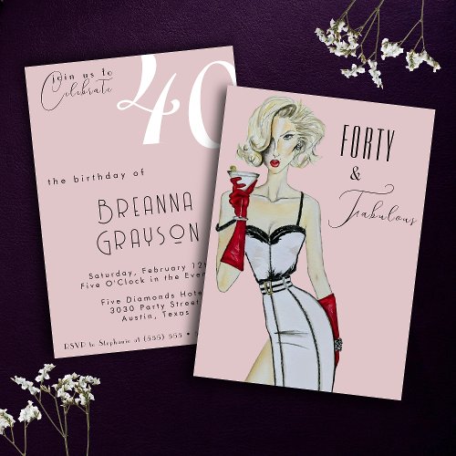 Forty and Fabulous 40th Birthday Pin Up Girl Invitation