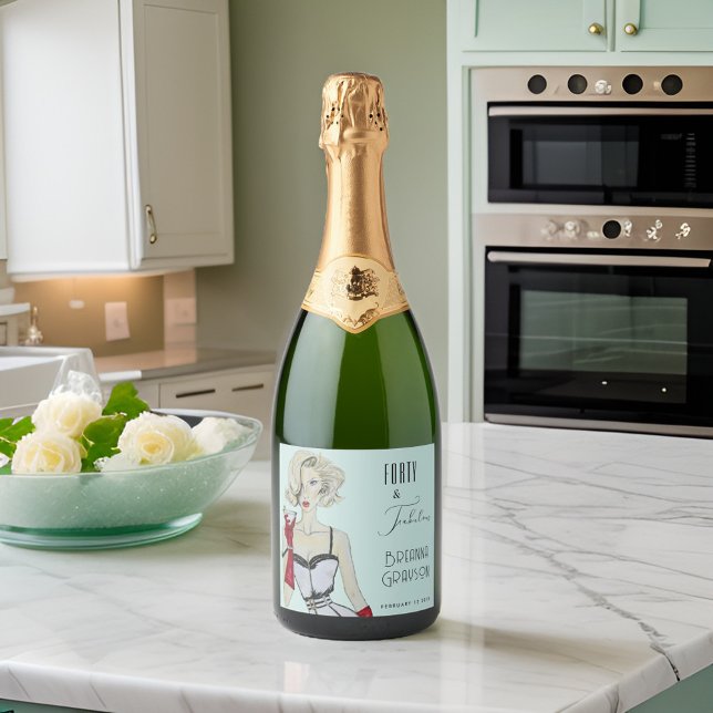 Forty and Fabulous 40th Birthday Pin Up Girl Sparkling Wine Label (Creator Uploaded)
