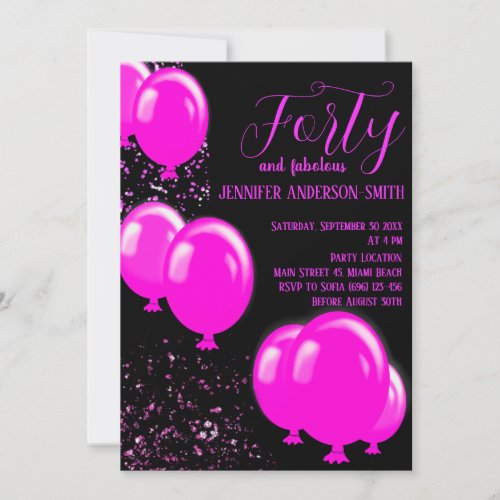 Forty and fabulous  Birthday Party Neon pink Invitation