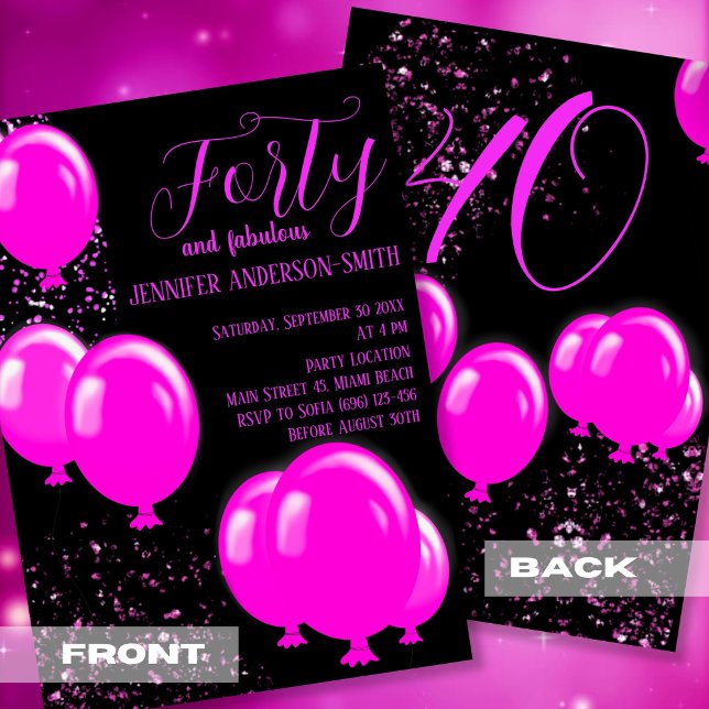 Forty and fabulous  Birthday Party Neon pink Invitation (Creator Uploaded)