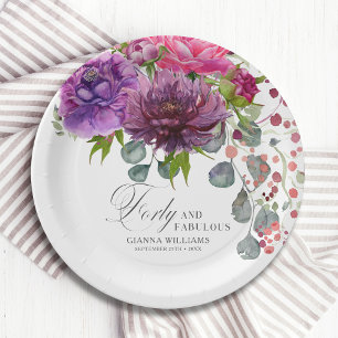 Forty and Fabulous Elegant Floral 40th Birthday Paper Plates