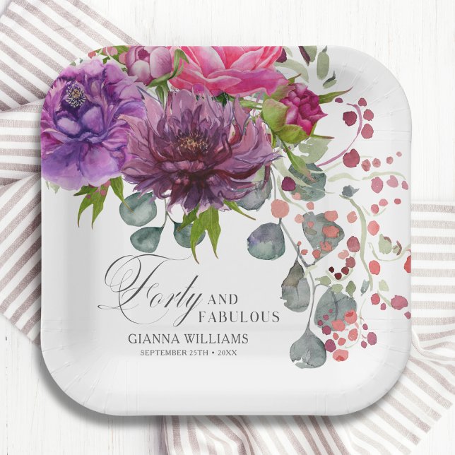 Forty and Fabulous Elegant Floral 40th Birthday Paper Plates (Creator Uploaded)