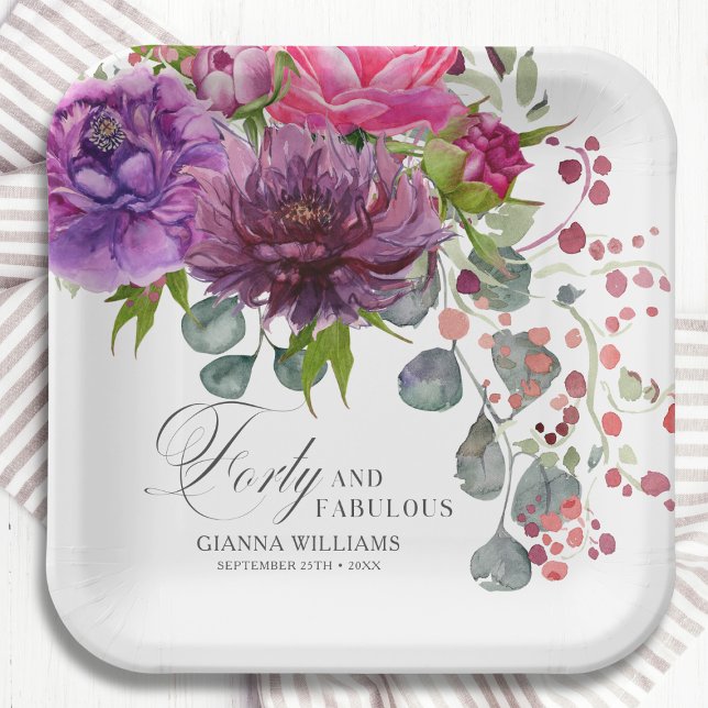 Forty and Fabulous Elegant Floral 40th Birthday Paper Plates (Creator Uploaded)