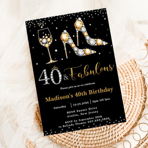 Forty and Fabulous High Heel Bubbly 40th Birthday Invitation