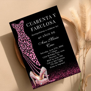 Forty and Fabulous Pink Glam Spanish 40th Birthday Invitation