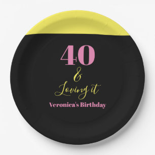 Forty and Loving It 40th Birthday Yellow Black Paper Plates