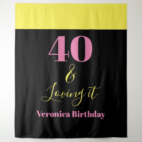 Forty And Loving It 40th Birthday Yellow Black Tapestry