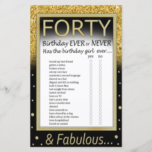 Forty Birthday Ever or Never Game