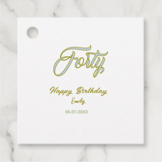 forty birthday name date blue green pastel trendy favor tags
