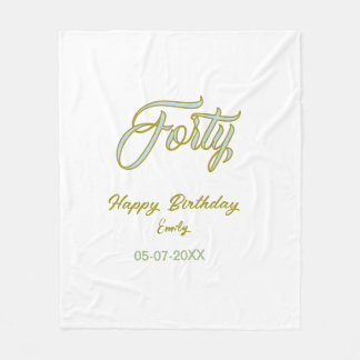 forty birthday name date blue green pastel trendy fleece blanket