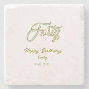forty birthday name date blue green pastel trendy stone coaster