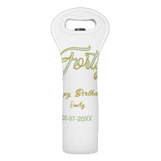 forty birthday name date blue green pastel trendy wine bag