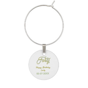 forty birthday name date blue green pastel trendy wine charm