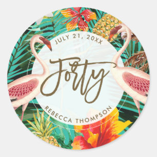 forty birthday tropical flamingo sticker