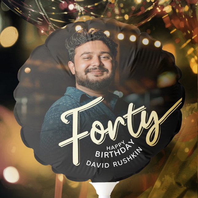 Forty black and gold now and then photo Balloon (Creator Uploaded)