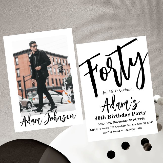 Forty Black & White Modern 40th Birthday Party  Invitation (Creator Uploaded)