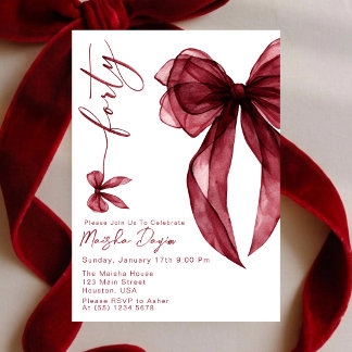 Forty Burgundy Watercolor Bow 40th Birthday Party Invitation