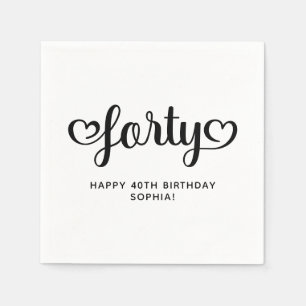 Forty Cute Hearts Script 40th Birthday Napkins